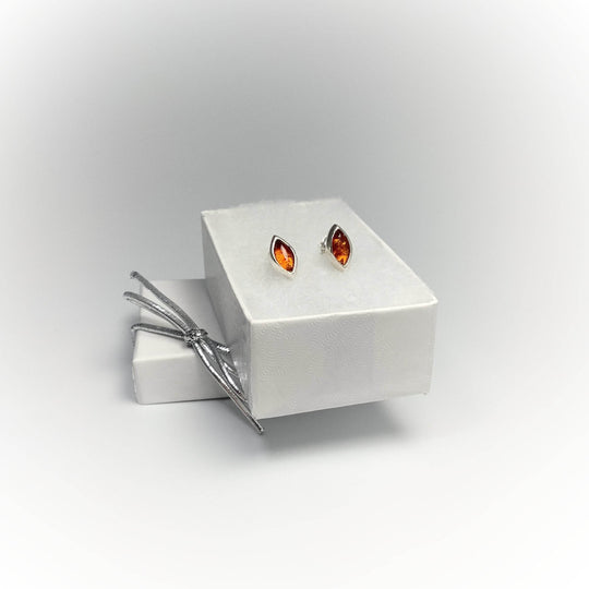 Cognac Amber Stud Earrings-Rocks and Gems Canada