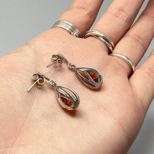 Cognac Amber Stud Earrings-Rocks and Gems Canada