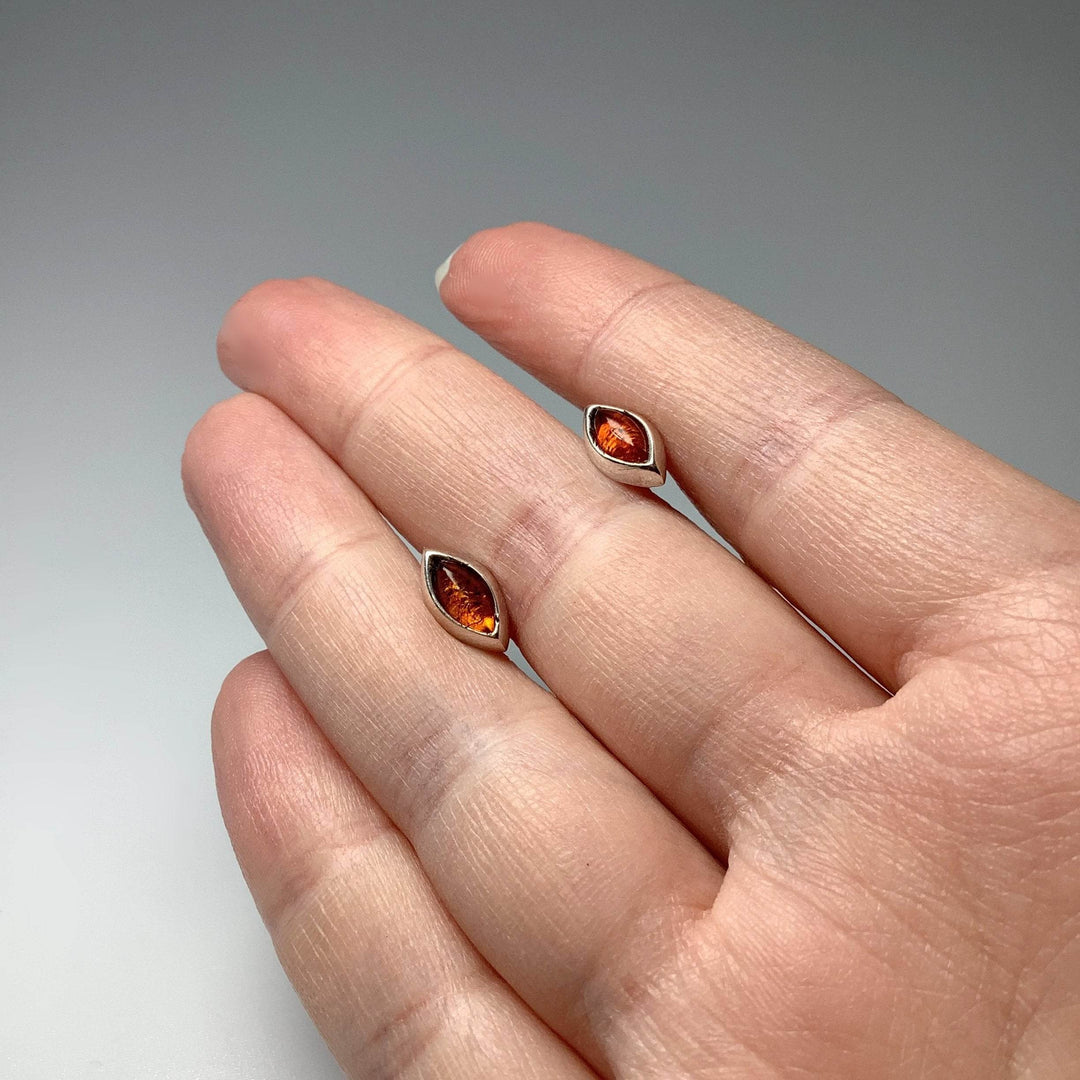 Cognac Amber Stud Earrings-Rocks and Gems Canada