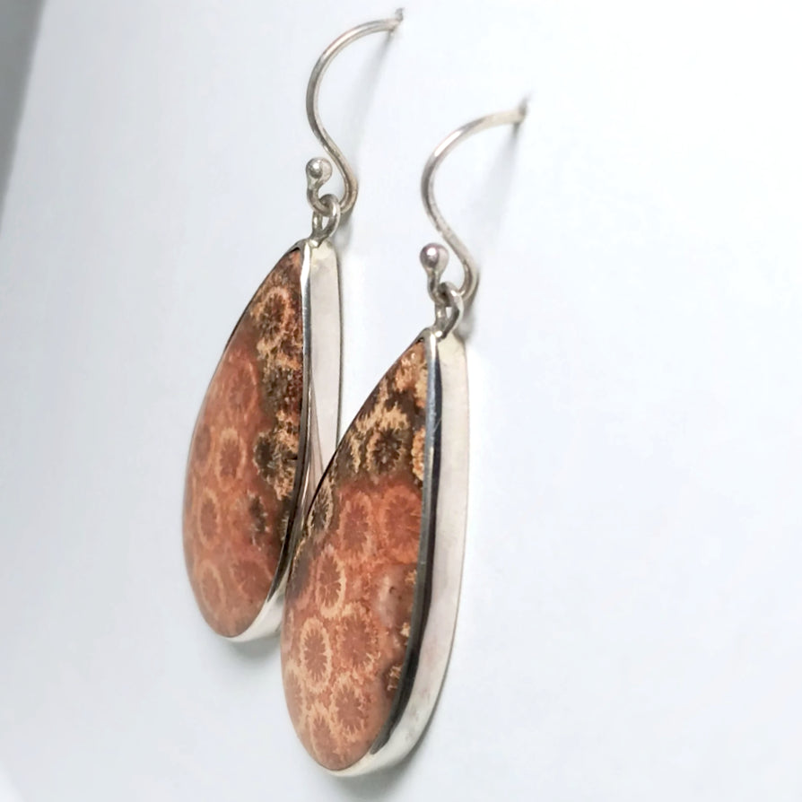 Fossilized Coral Dangle Earrings