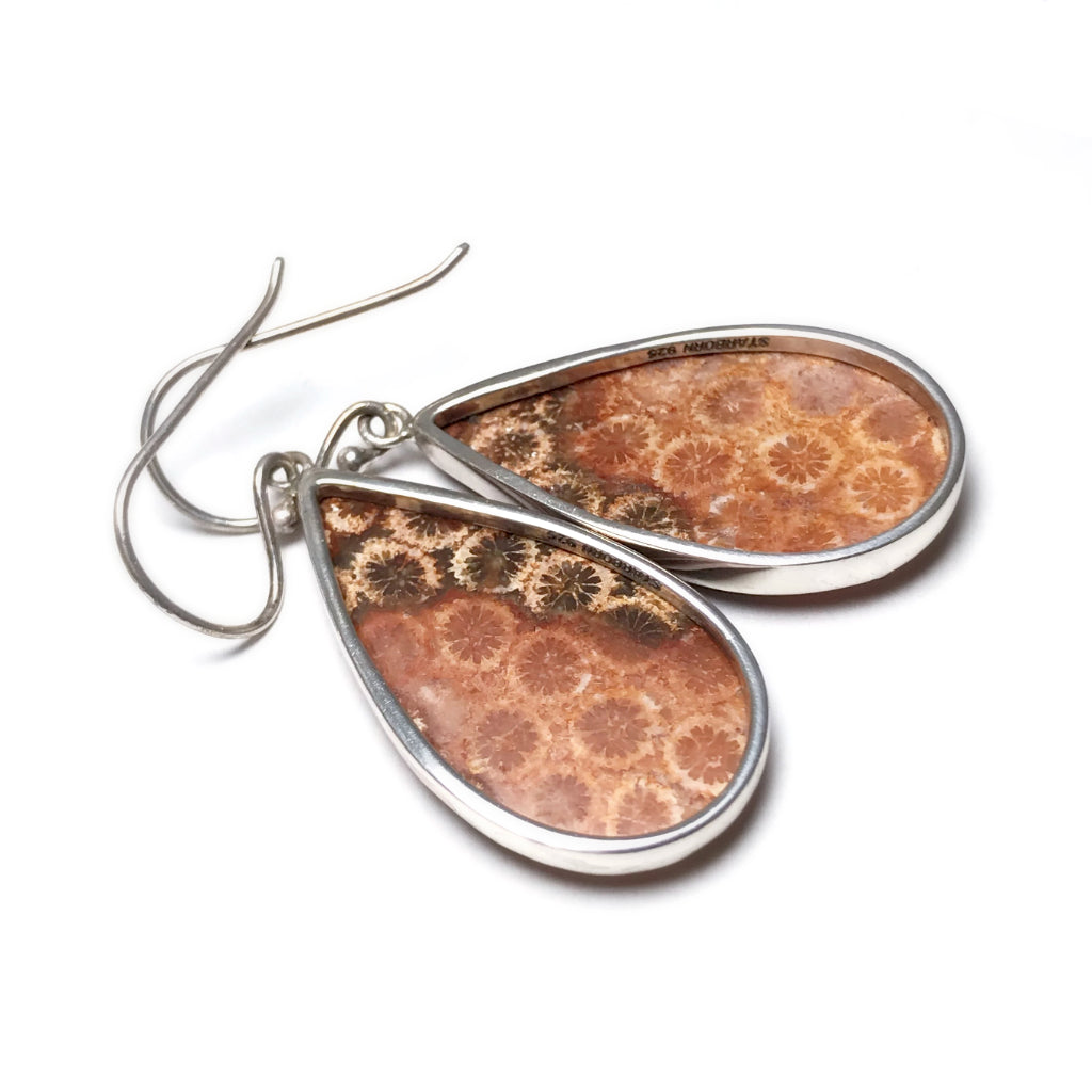 Fossilized Coral Dangle Earrings