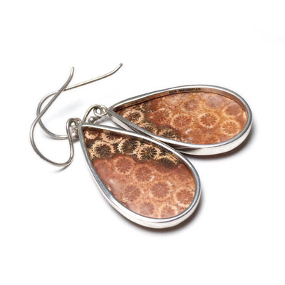 Fossilized Coral Dangle Earrings