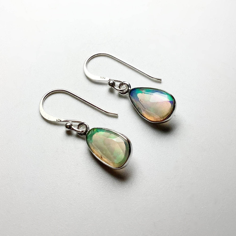 Ethiopian Fire Opal Freeform Faceted Dangle Earrings-Rocks and Gems Canada