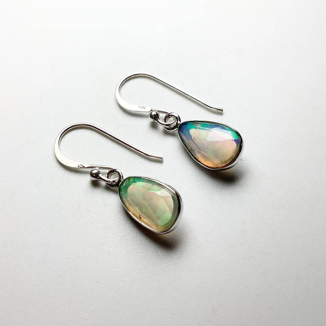Ethiopian Fire Opal Freeform Faceted Dangle Earrings-Rocks and Gems Canada