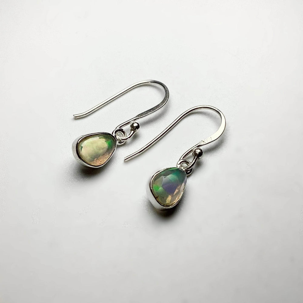 Ethiopian Fire Opal Freeform Faceted Dangle Earrings-Rocks and Gems Canada