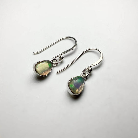 Ethiopian Fire Opal Freeform Faceted Dangle Earrings-Rocks and Gems Canada