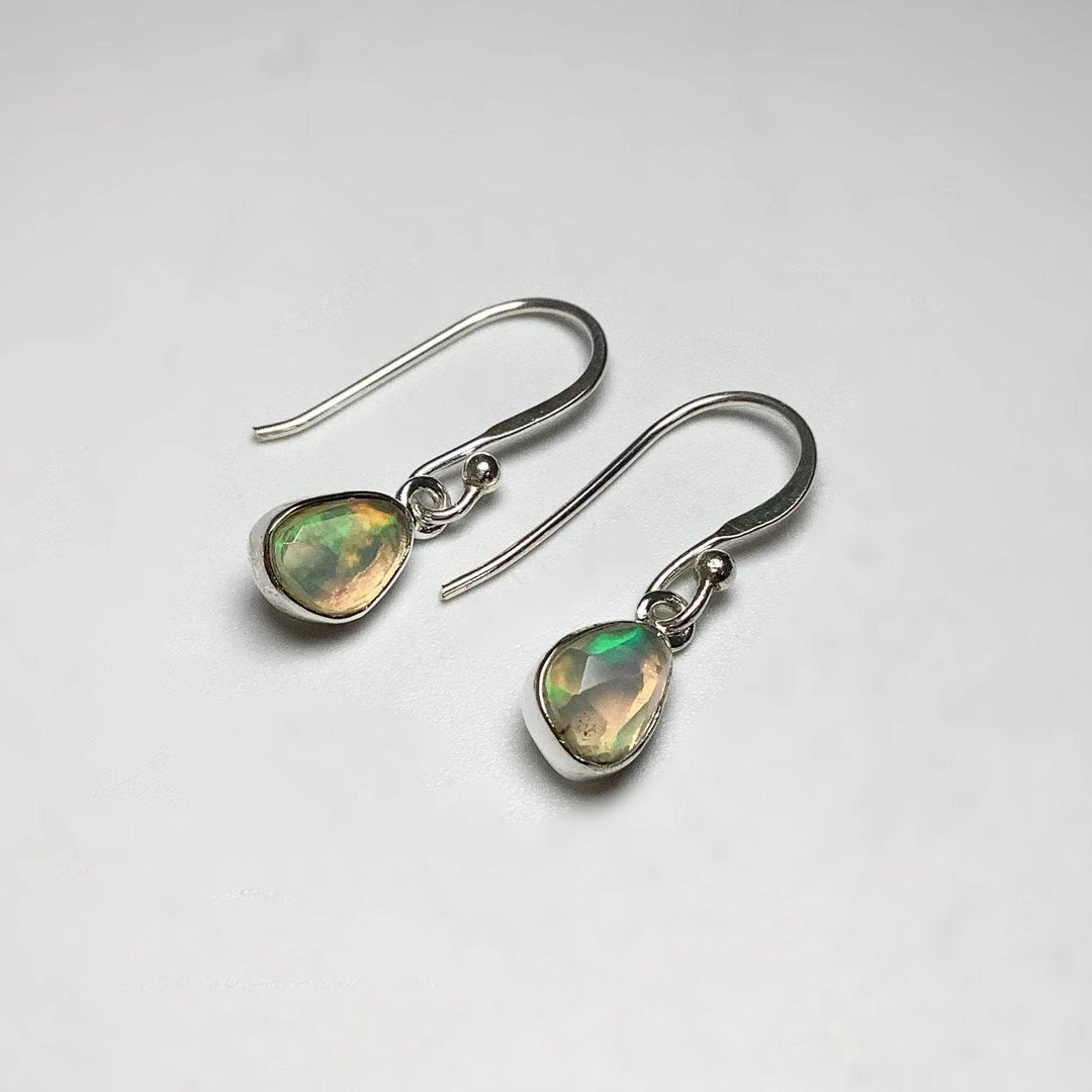 Ethiopian Fire Opal Freeform Faceted Dangle Earrings-Rocks and Gems Canada