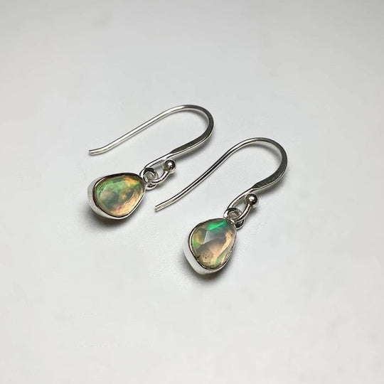 Ethiopian Fire Opal Freeform Faceted Dangle Earrings-Rocks and Gems Canada