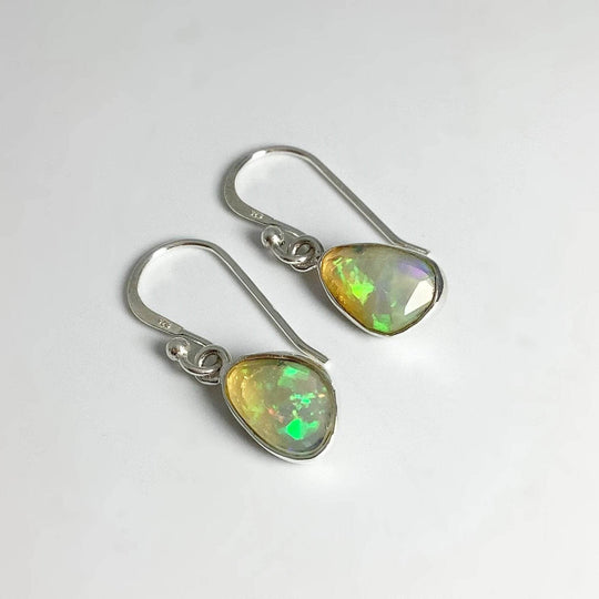 Ethiopian Fire Opal Freeform Faceted Dangle Earrings-Rocks and Gems Canada