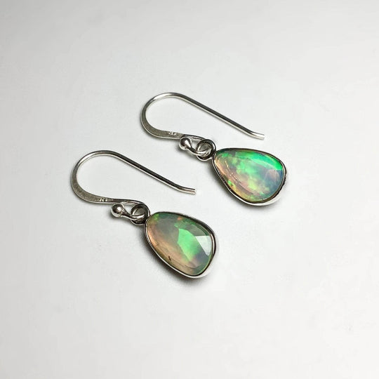 Ethiopian Fire Opal Freeform Faceted Dangle Earrings-Rocks and Gems Canada