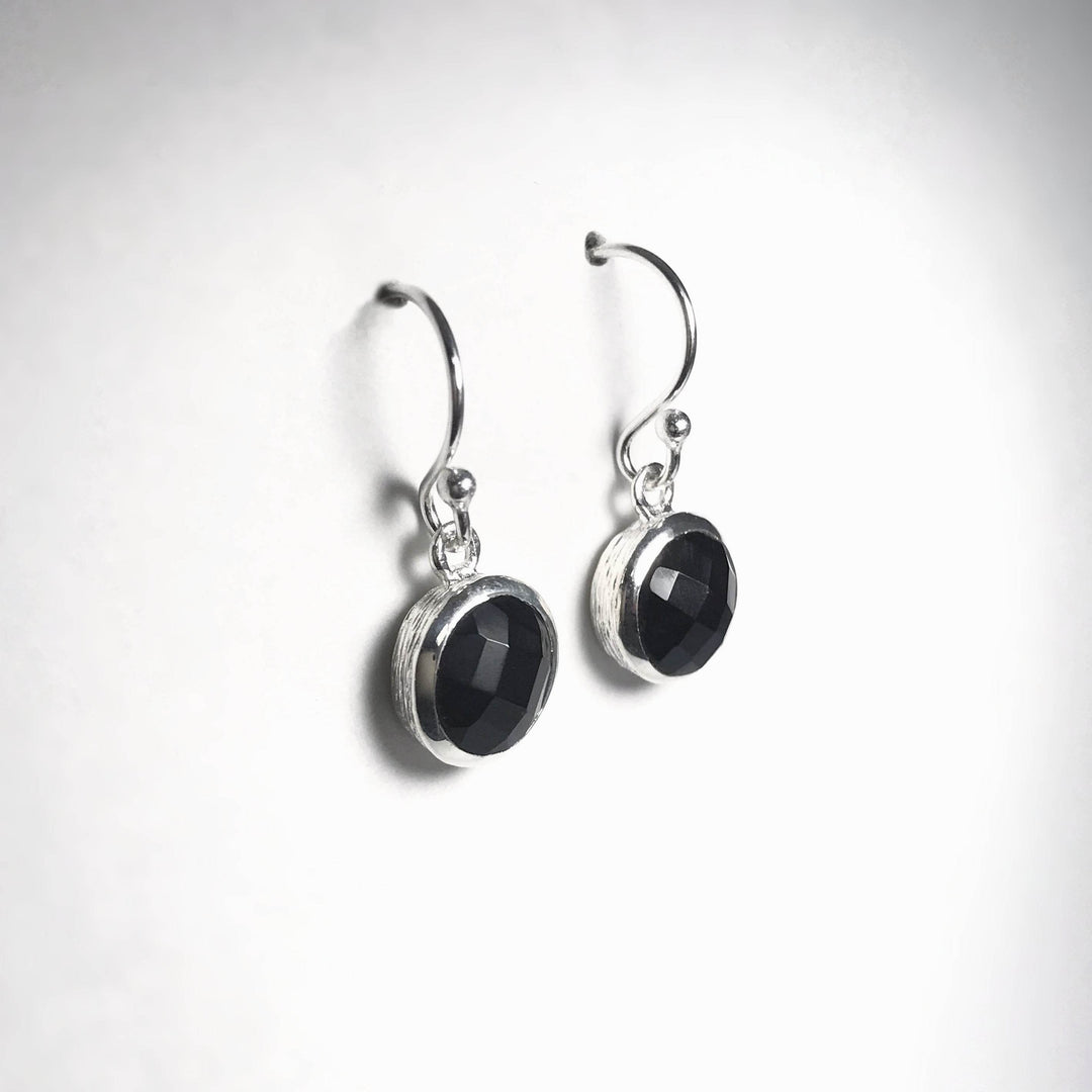 Faceted Black Onyx Dangle Earrings-Rocks and Gems Canada