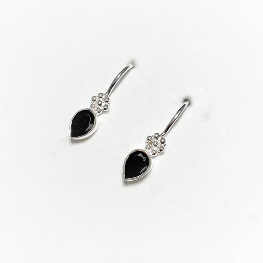 Faceted Black Onyx Dangle Earrings-Rocks and Gems Canada