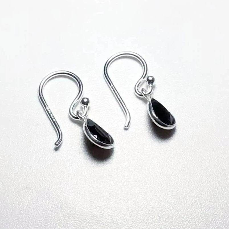 Faceted Black Onyx Dangle Earrings-Rocks and Gems Canada