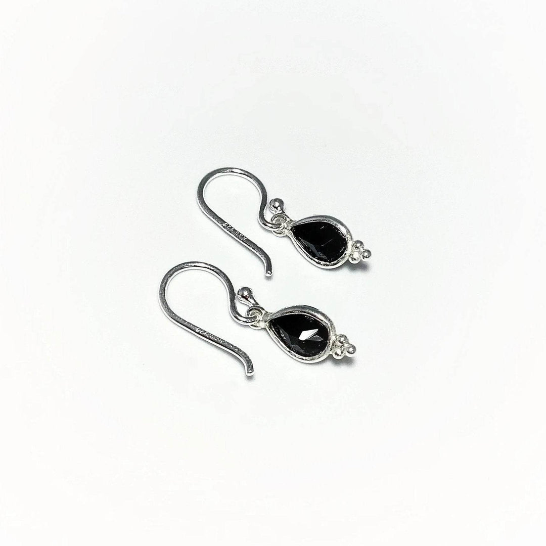 Faceted Black Onyx Dangle Earrings-Rocks and Gems Canada