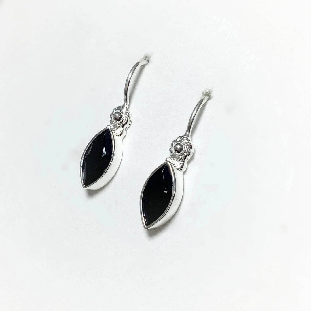 Faceted Black Onyx Dangle Earrings-Rocks and Gems Canada