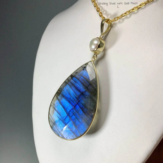 Faceted Labradorite and Pearl Pendant-Rocks and Gems Canada