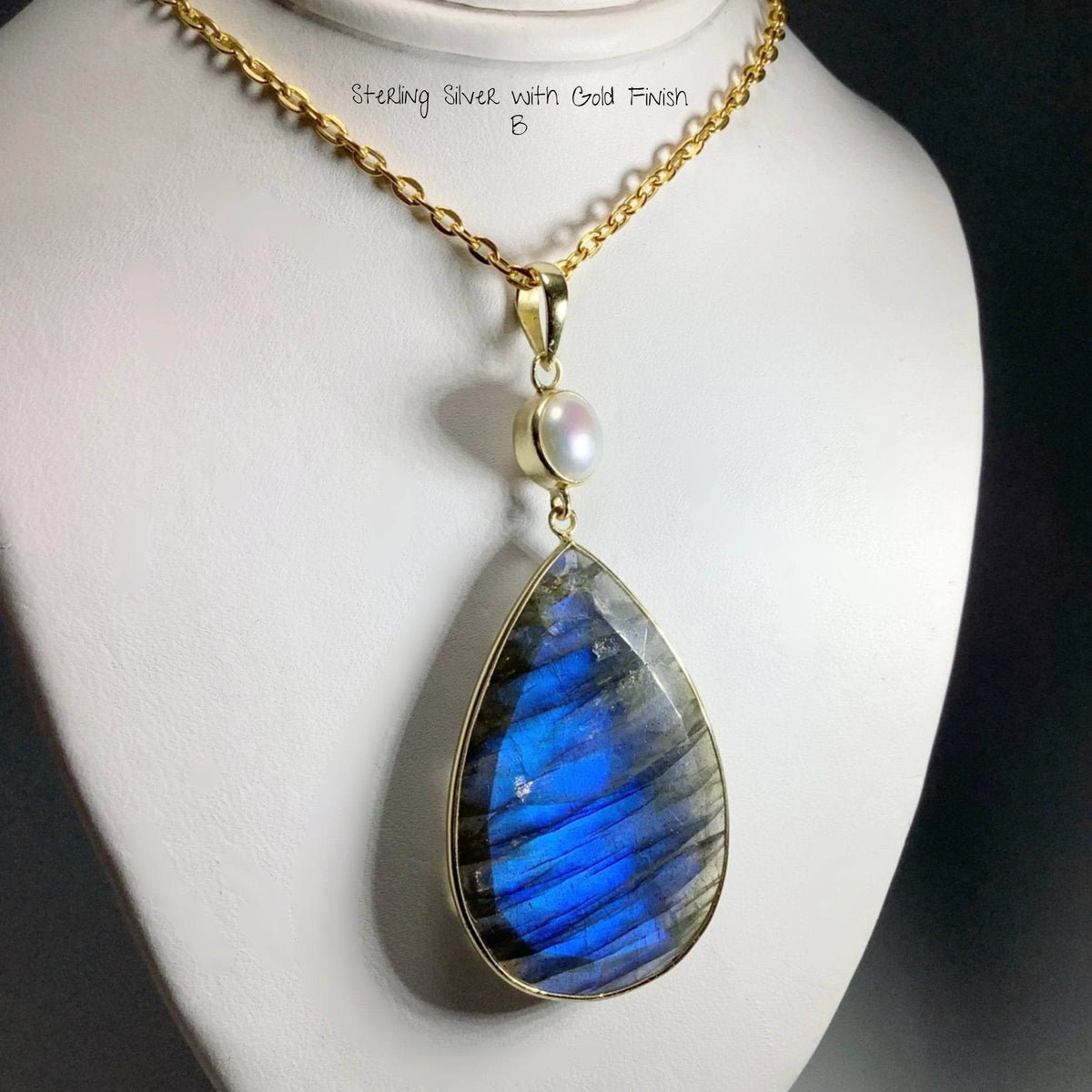Faceted Labradorite and Pearl Pendant-Rocks and Gems Canada