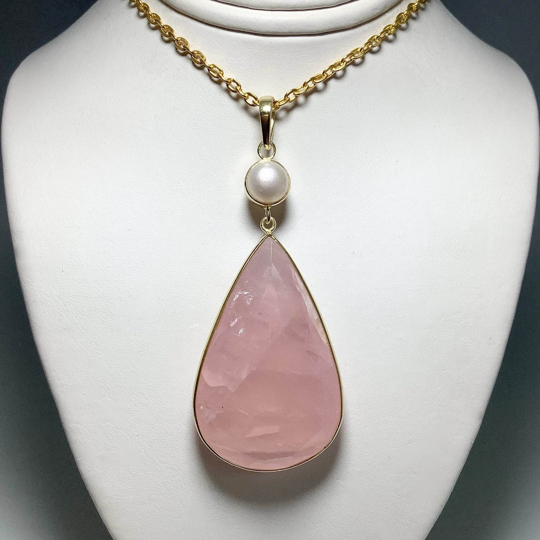 Faceted Rose Quartz and Pearl Pendant-Rocks and Gems Canada