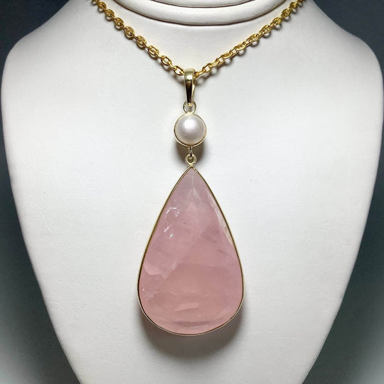 Faceted Rose Quartz and Pearl Pendant-Rocks and Gems Canada