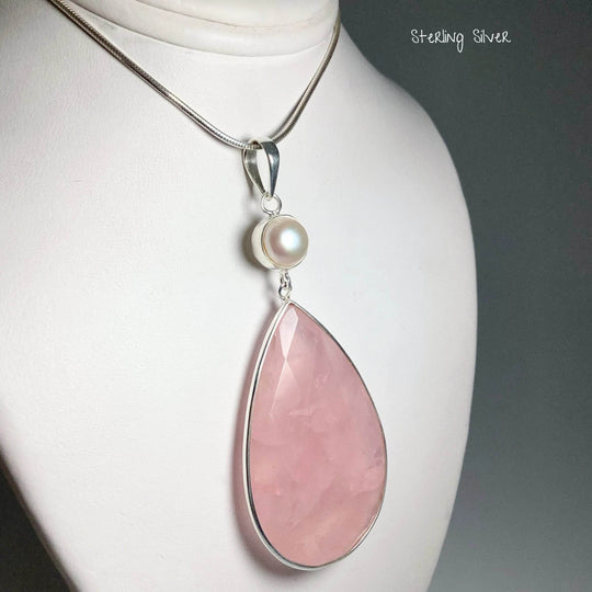 Faceted Rose Quartz and Pearl Pendant-Rocks and Gems Canada