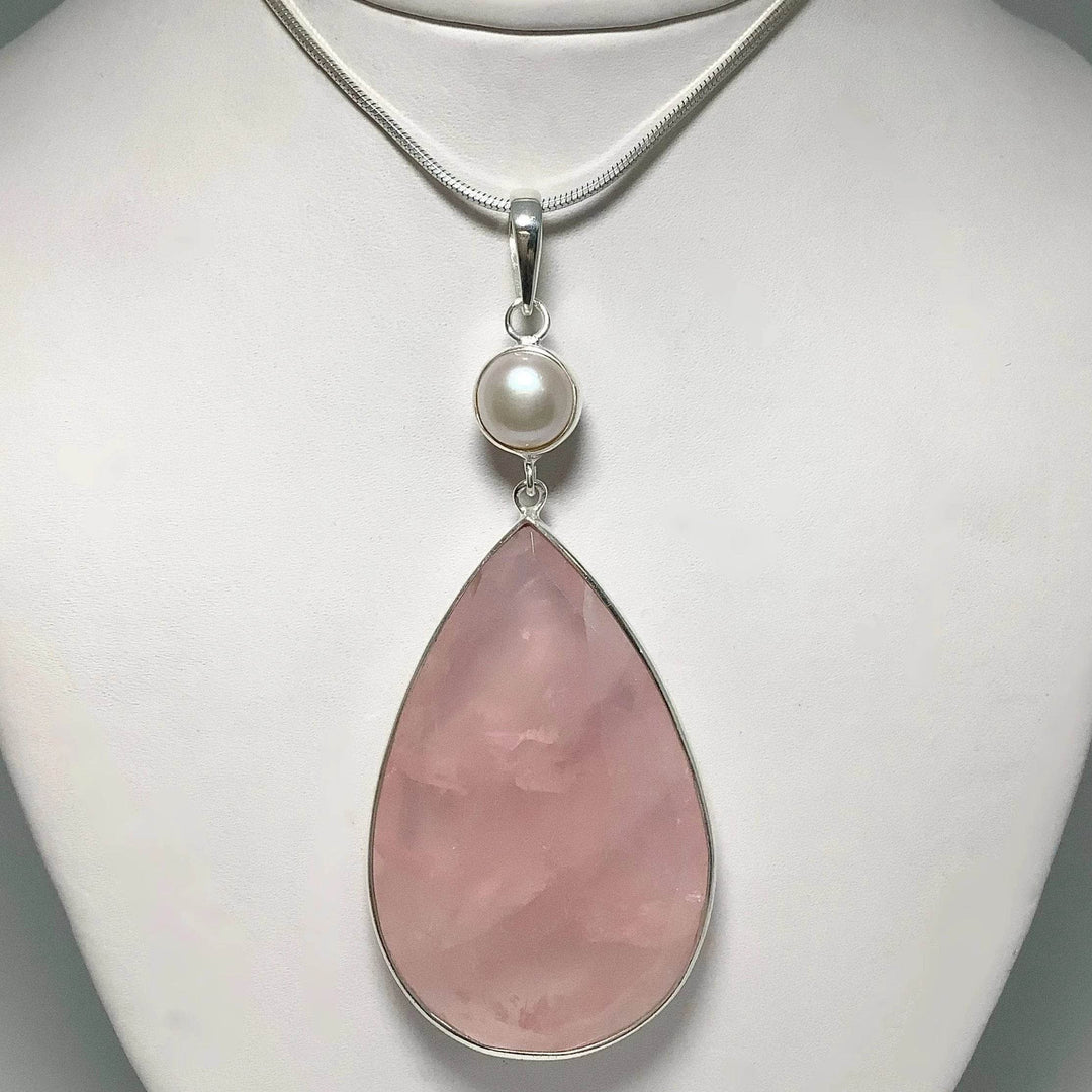 Faceted Rose Quartz and Pearl Pendant-Rocks and Gems Canada