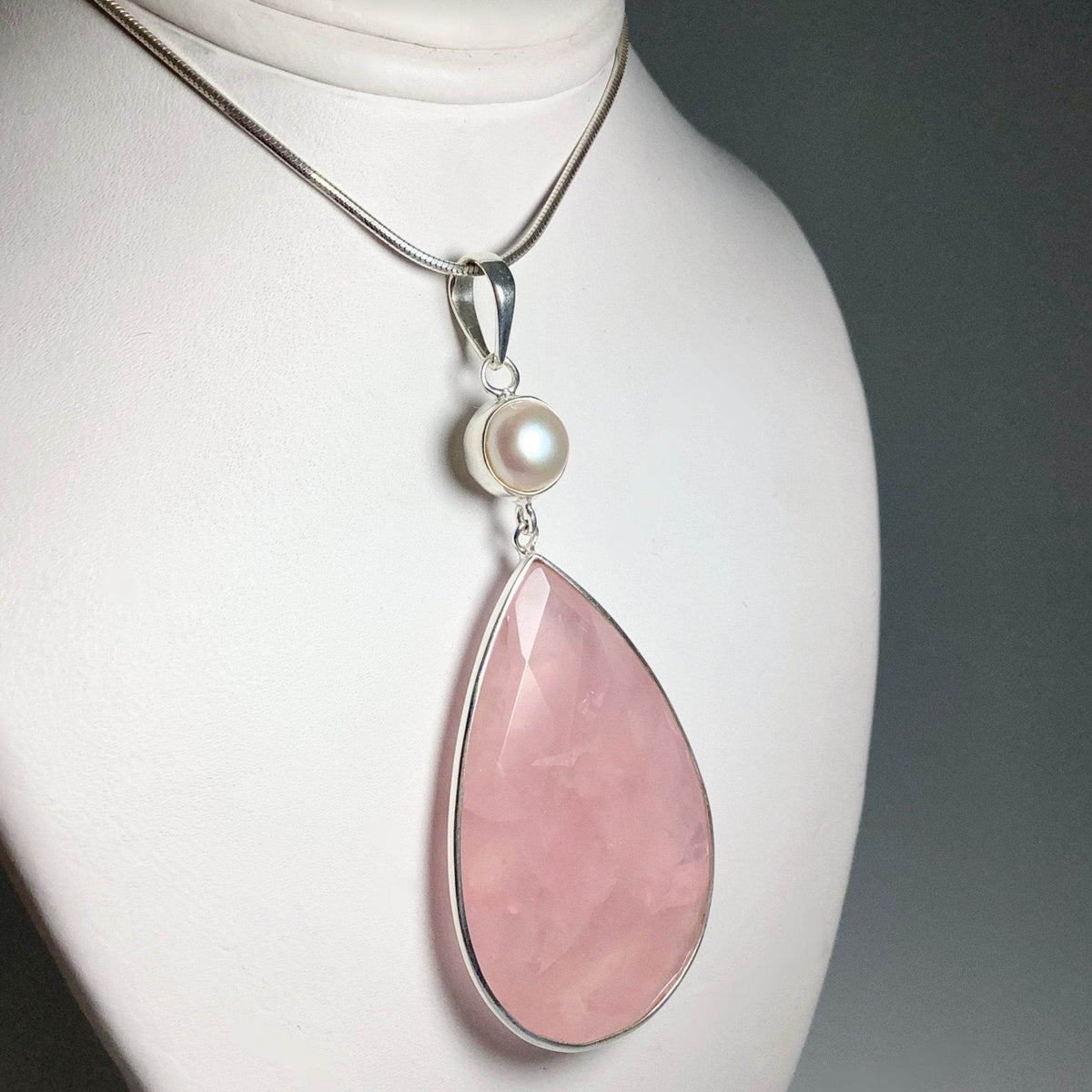 Faceted Rose Quartz and Pearl Pendant-Rocks and Gems Canada