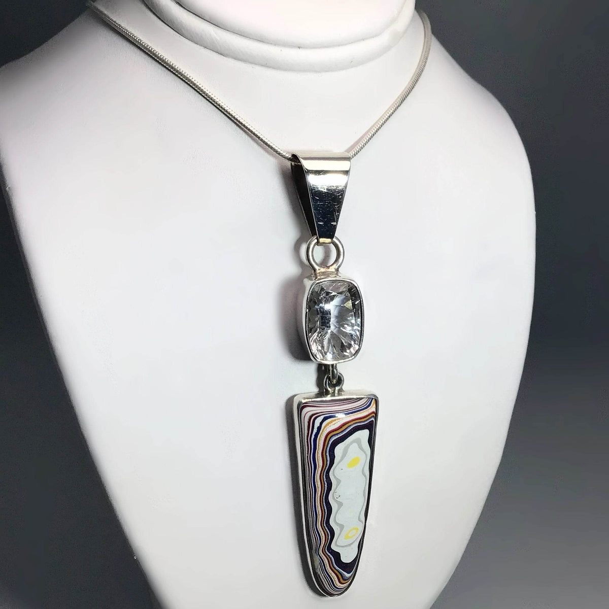 Fordite and Faceted Quartz Pendant-Rocks and Gems Canada