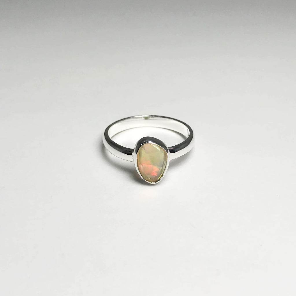 Freeform Faceted Ethiopian Fire Opal Ring-Rocks and Gems Canada