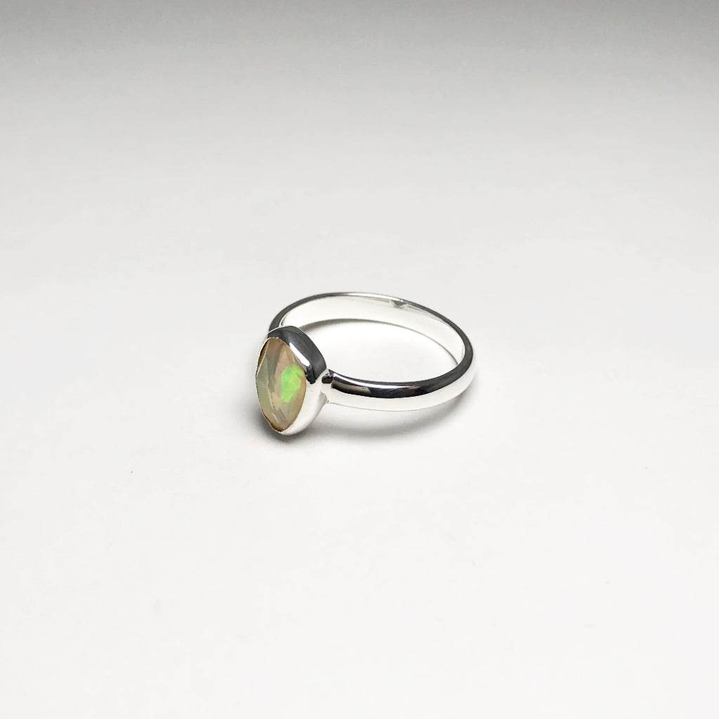 Freeform Faceted Ethiopian Fire Opal Ring-Rocks and Gems Canada