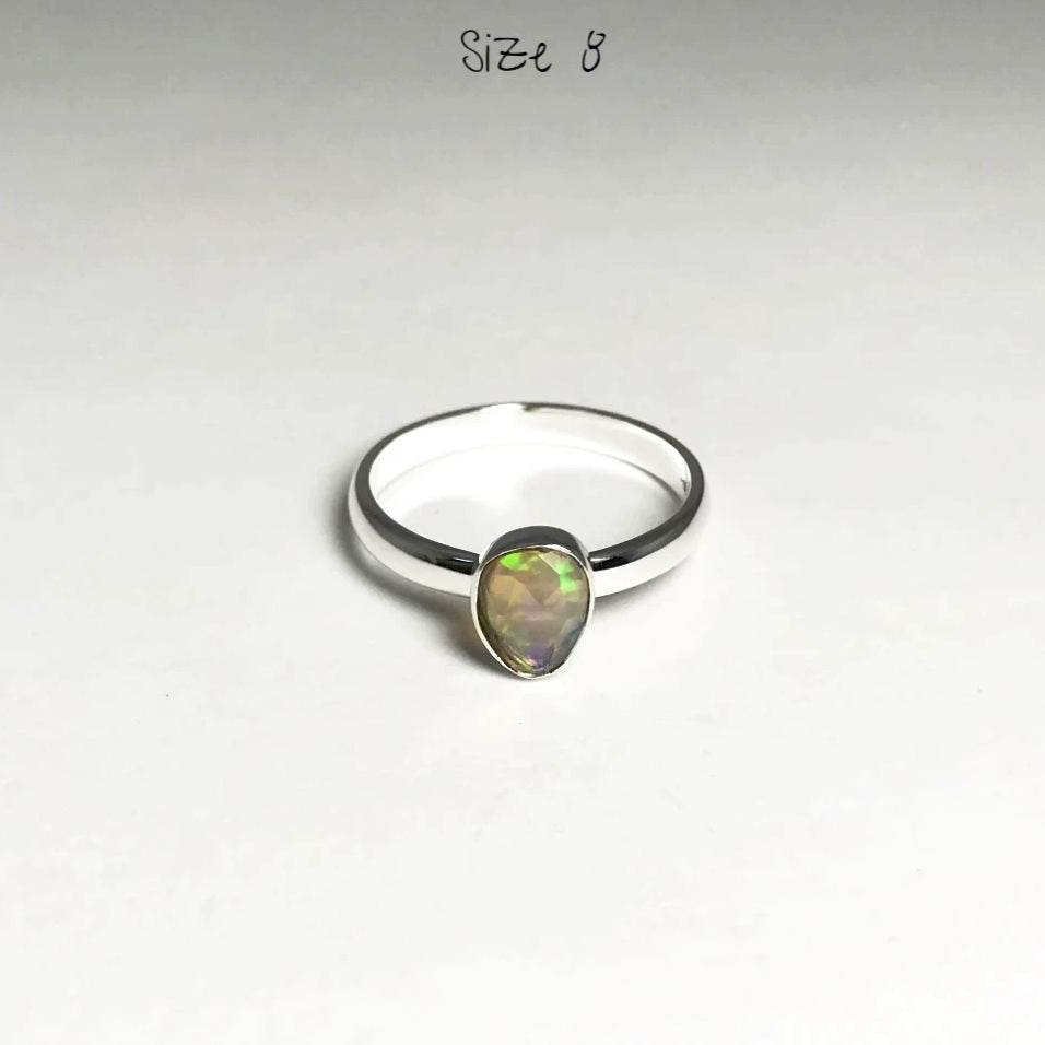 Freeform Faceted Ethiopian Fire Opal Ring-Rocks and Gems Canada