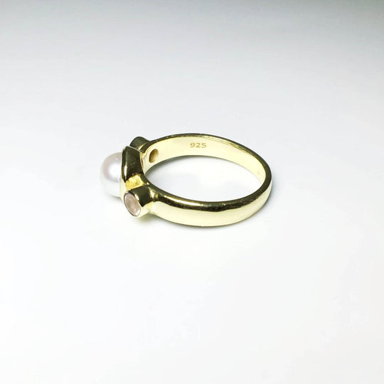 Freshwater Pearl and Rose Quartz Ring-Rocks and Gems Canada