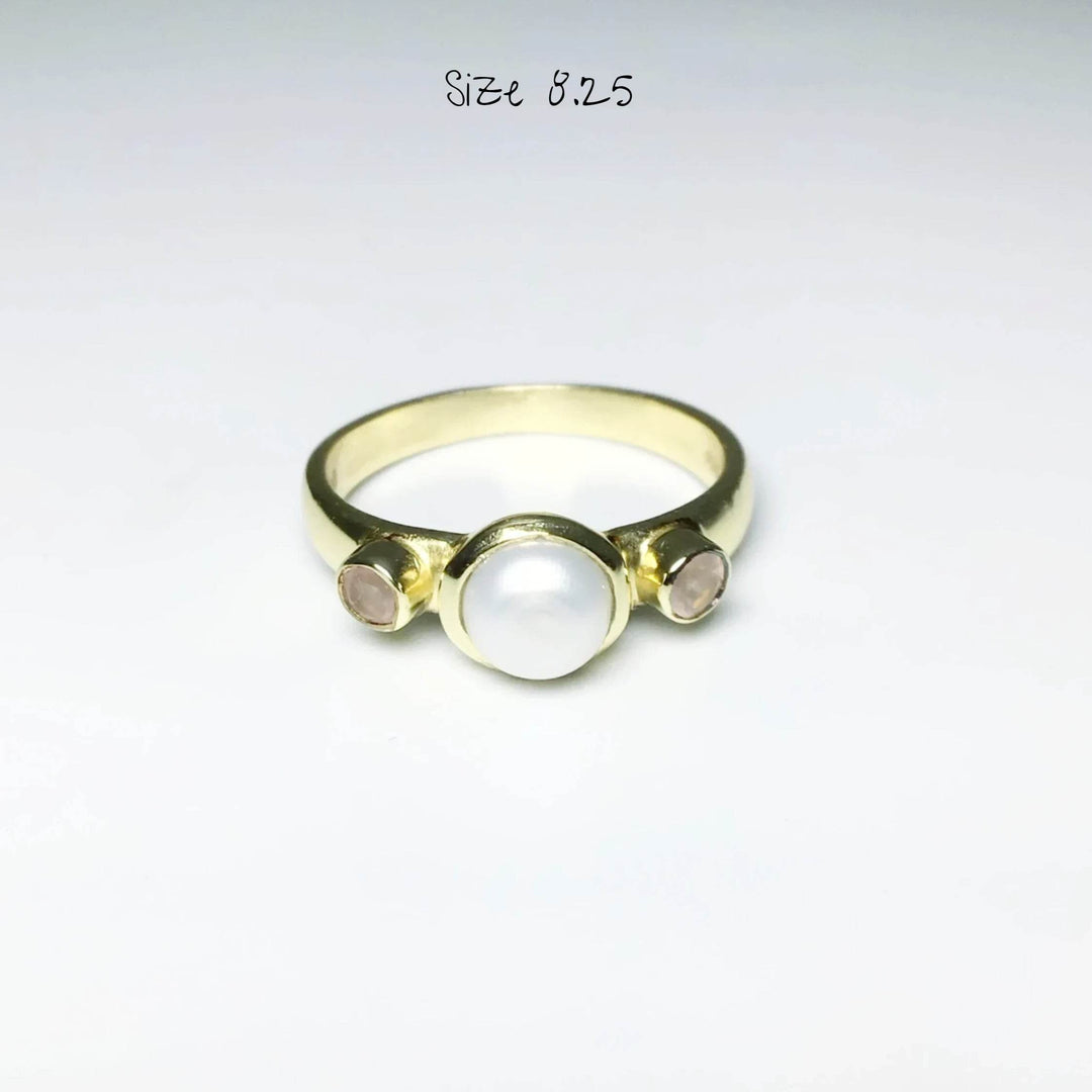 Freshwater Pearl and Rose Quartz Ring-Rocks and Gems Canada