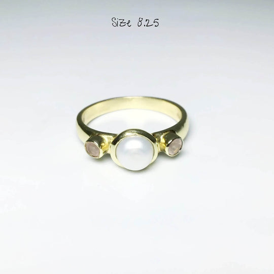 Freshwater Pearl and Rose Quartz Ring-Rocks and Gems Canada