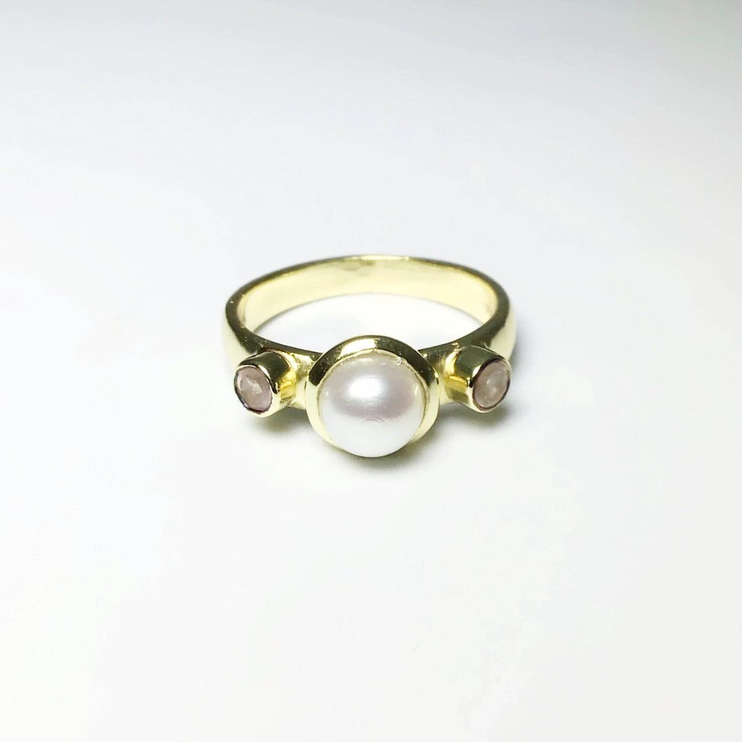 Freshwater Pearl and Rose Quartz Ring-Rocks and Gems Canada