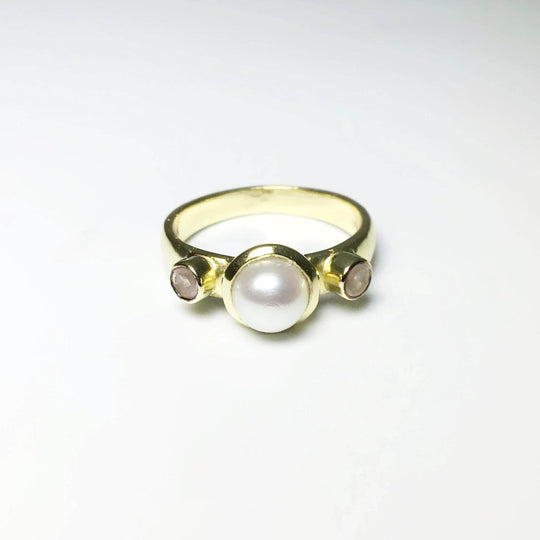 Freshwater Pearl and Rose Quartz Ring-Rocks and Gems Canada