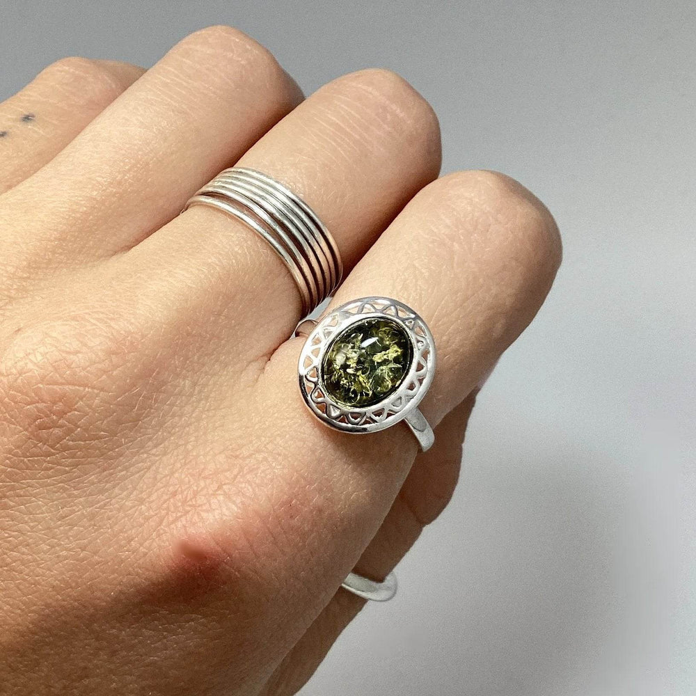 Green Amber Ring-Rocks and Gems Canada