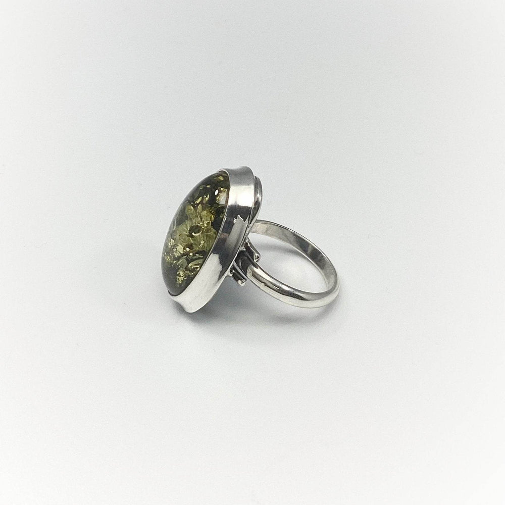 Green Amber Ring-Rocks and Gems Canada