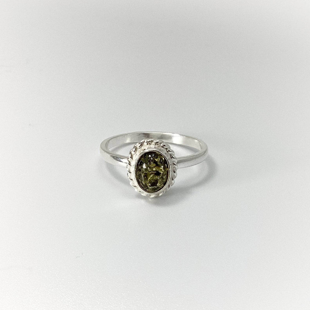 Green Amber Ring-Rocks and Gems Canada