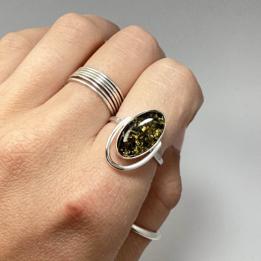 Green Amber Ring-Rocks and Gems Canada