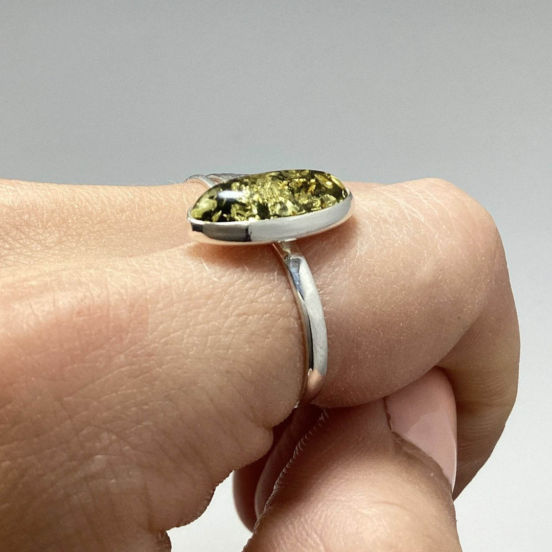 Green Amber Ring-Rocks and Gems Canada