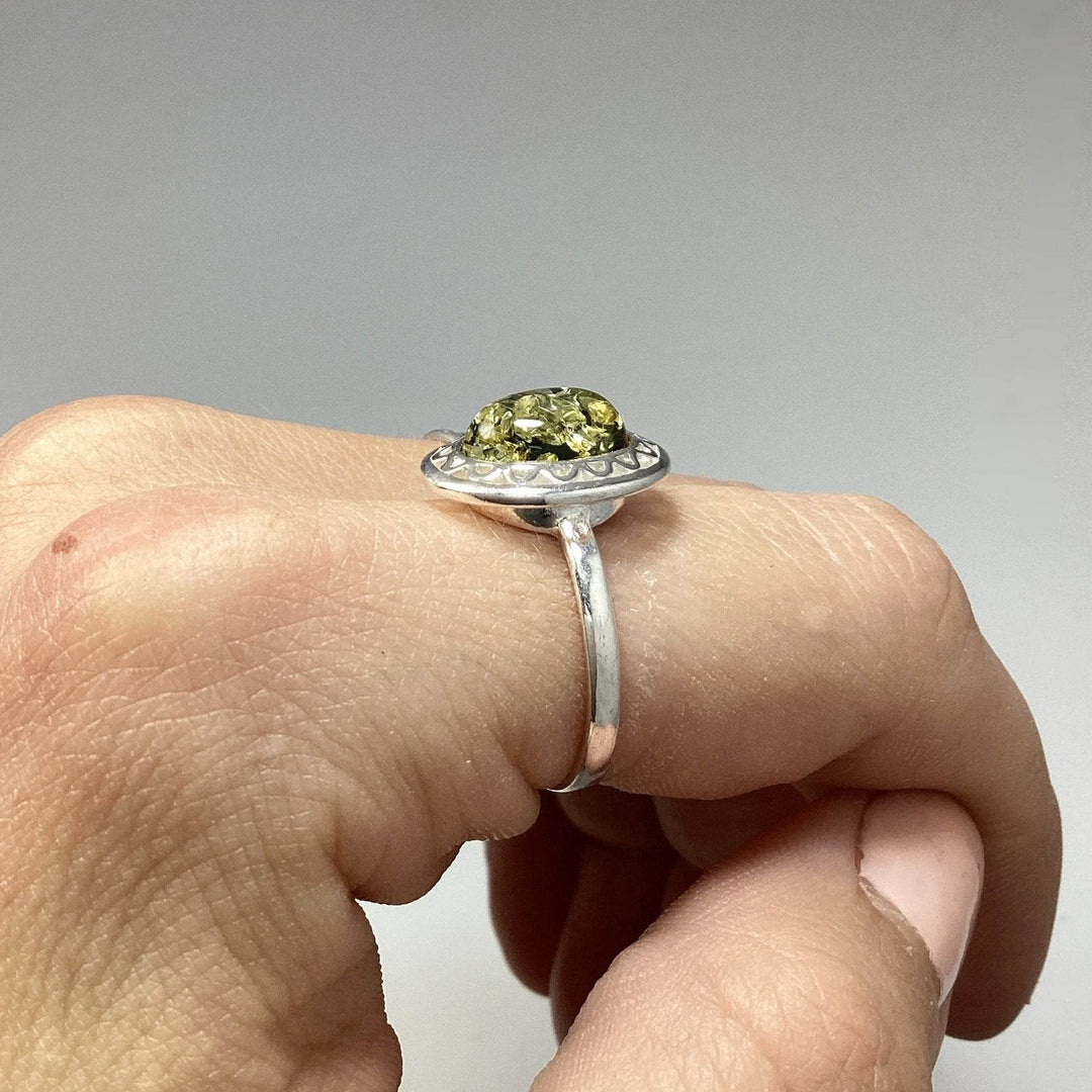 Green Amber Ring-Rocks and Gems Canada
