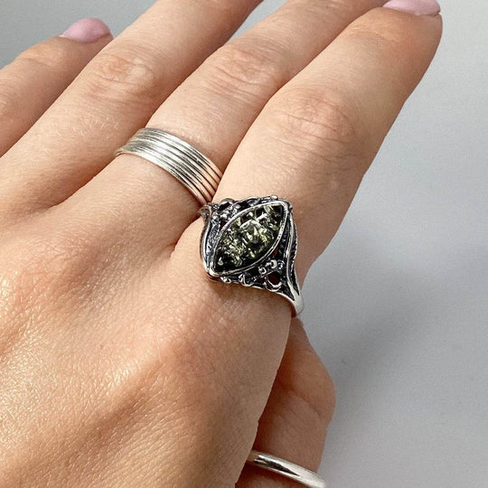 Green Amber Ring-Rocks and Gems Canada