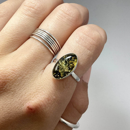 Green Amber Ring-Rocks and Gems Canada