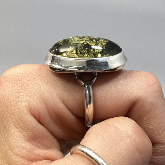 Green Amber Ring-Rocks and Gems Canada