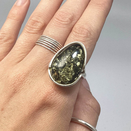 Green Amber Ring-Rocks and Gems Canada