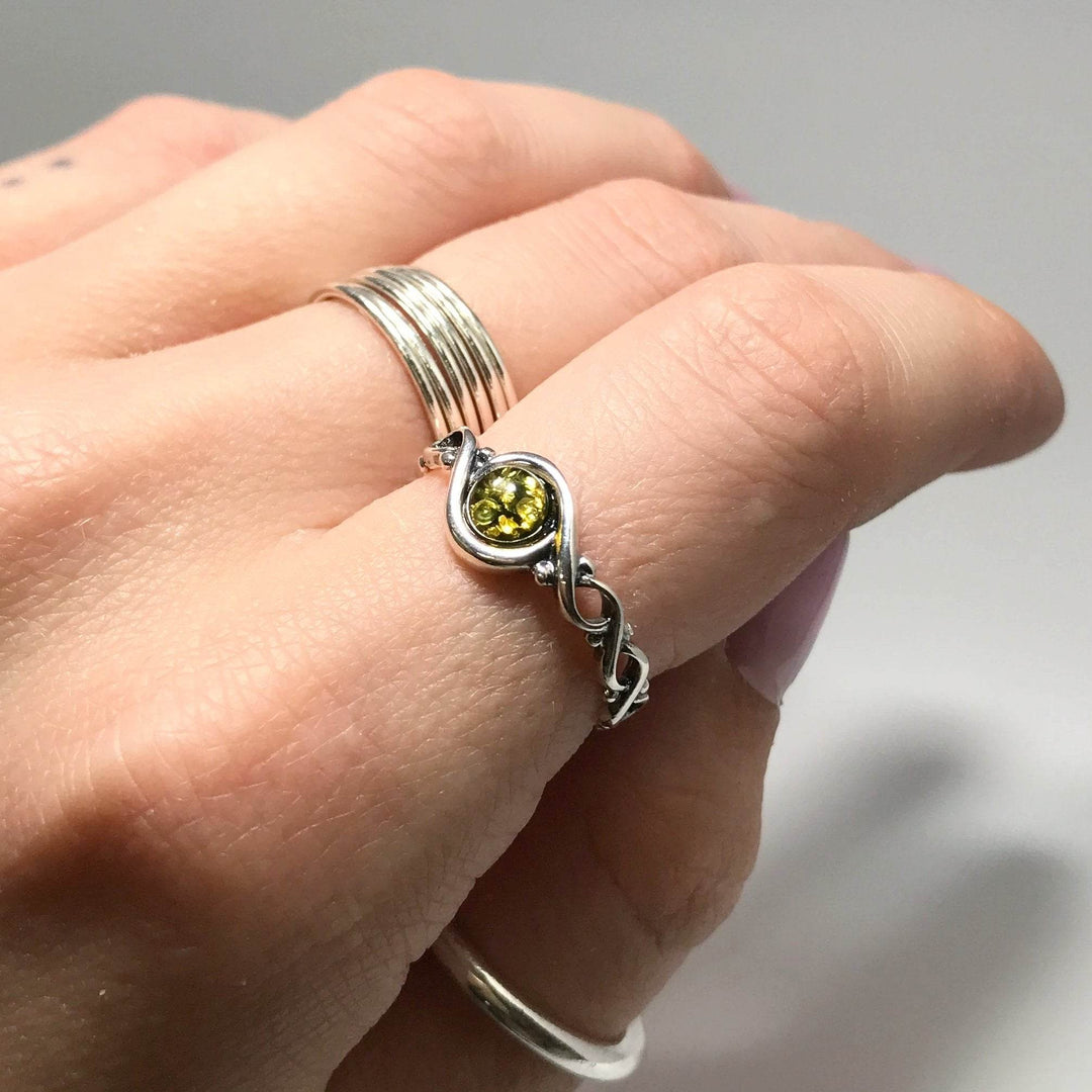 Green Amber Ring-Rocks and Gems Canada