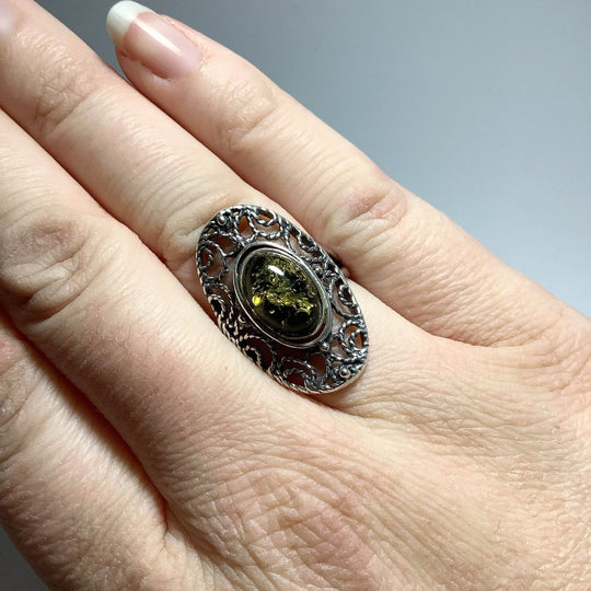 Green Amber Ring-Rocks and Gems Canada