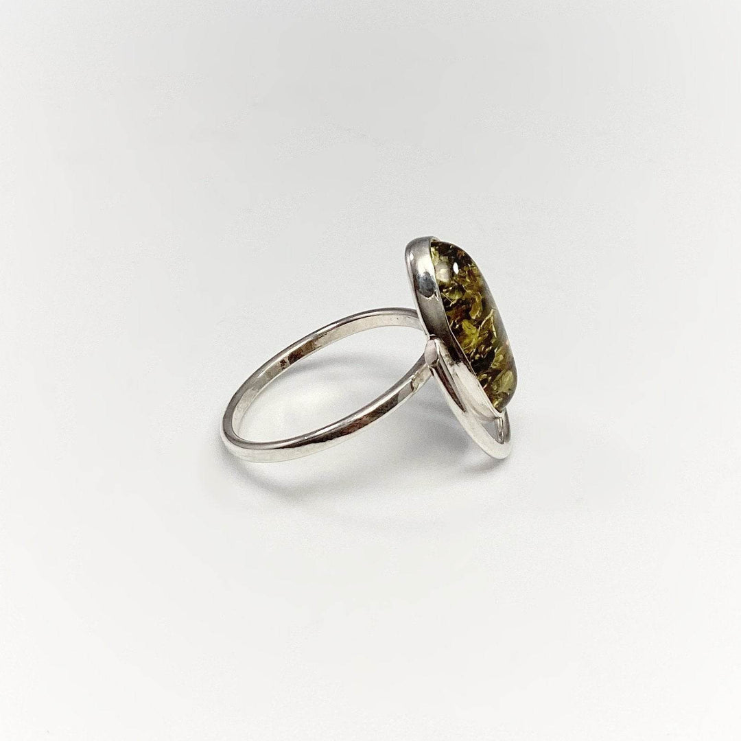 Green Amber Ring-Rocks and Gems Canada