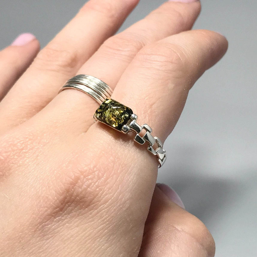 Green Amber Ring-Rocks and Gems Canada