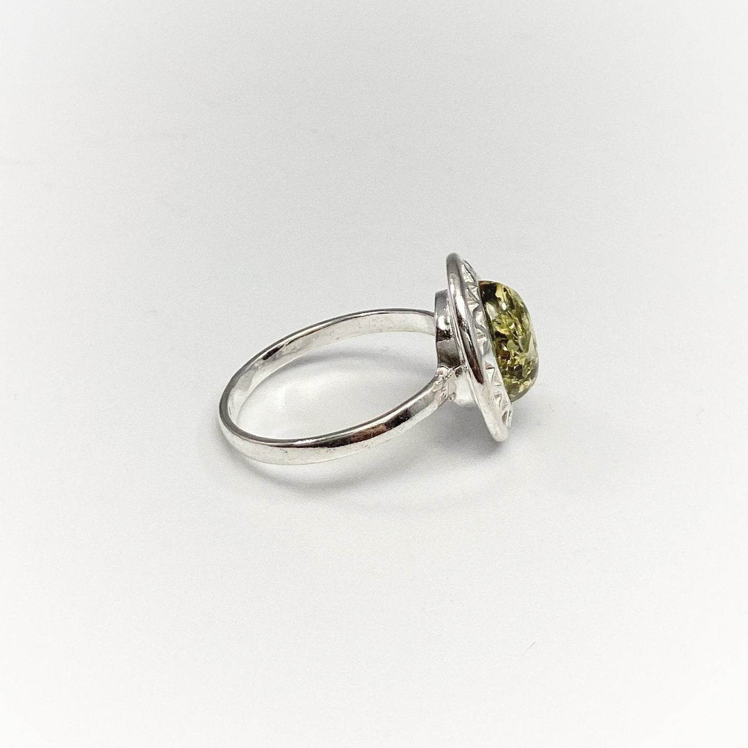Green Amber Ring-Rocks and Gems Canada